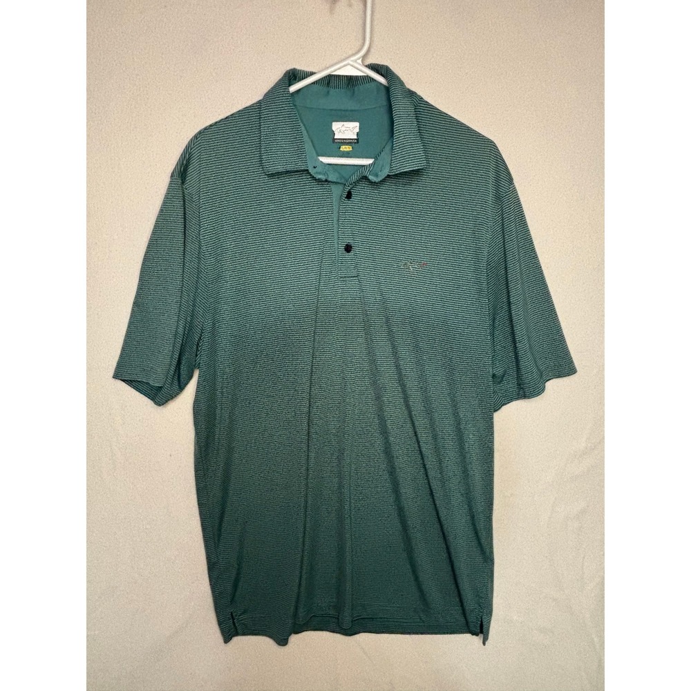 Greg Norman Play Dry Striped Golf Polo Shirt Mens XL Green Teal Short Sleeve